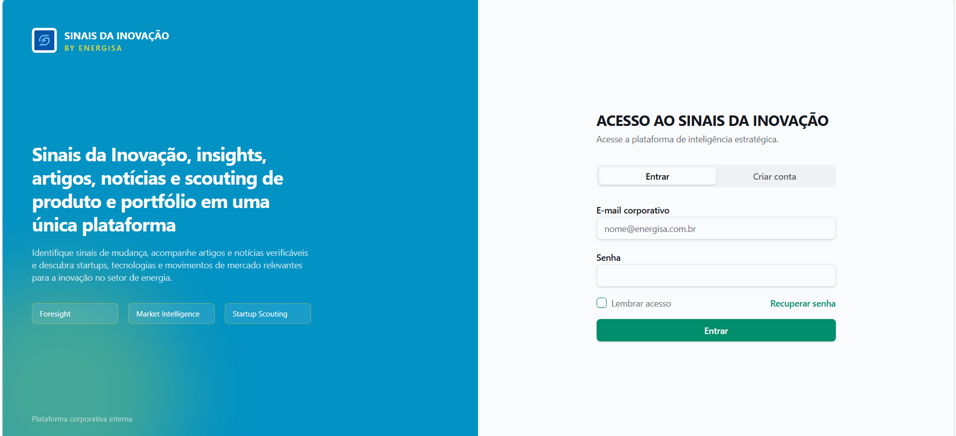 Dashboard da plataforma Sinais da Inovação by Energisa